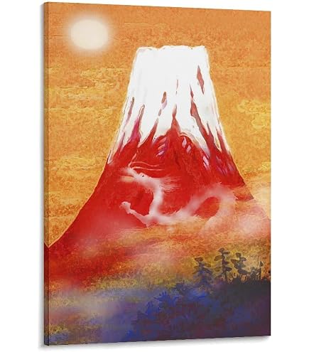 Amazon.co.jp: 吉岡浩太郎ミニサイズ版画 風水金運・仕事運 昇龍赤富士
